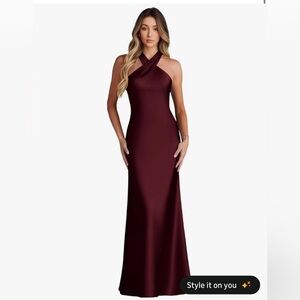 Elegant Burgundy Halter Maxi Dress